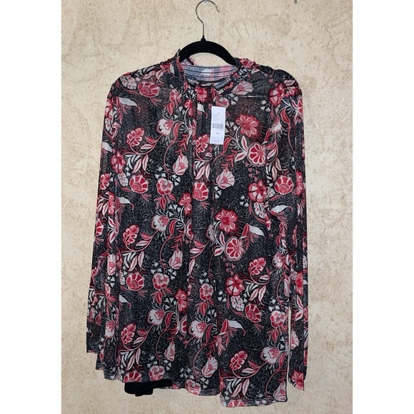 Lane Bryant Red Floral Mock Neck Long Sleeve Blouse Size 18/20 New With… - Picture 2 of 6